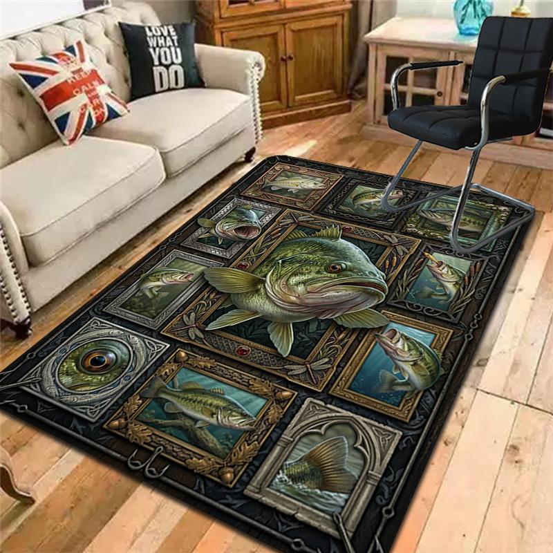 Bass Fish Collection Pattern Rug Floor Mat for Living Room or Bedroom Soft and Comfortable Carpet a Gift for Birthday and Holiday.