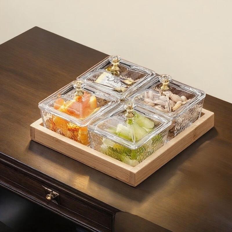 Divided Acrylic Snack and Fruit Tray with Wood Base