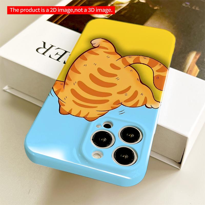 2DFlat Cute Orange Tabby Cat Sleeping on Yellow Surface All inclusive film hard iPhone case, compatible with iPhone 18 Pro Max 17 16 15 14 13 12 11