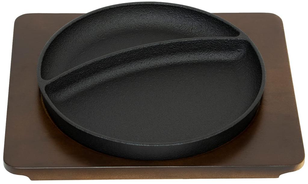 Ikenaga Iron Works Iron Plate Lunch Plate with Wooden Base, Induction Compatible, Made in Japan, 11428
