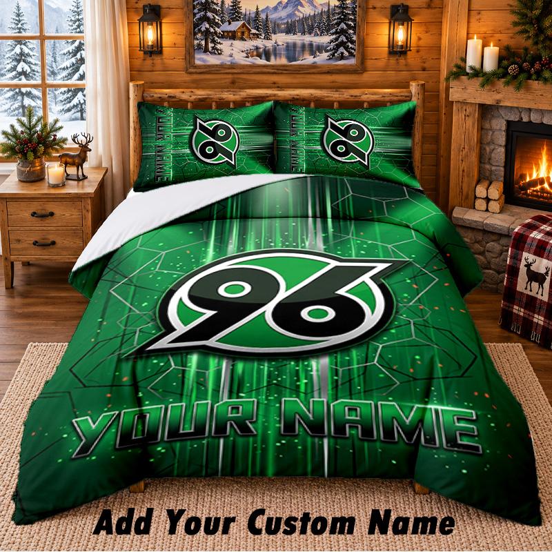 Juego de Ropa de Cama con Patrón de Hannover 96 de 3 Piezas Nombre Personalizado, Sábana y Fundas de Almohada Para Dormitorio del Hogar