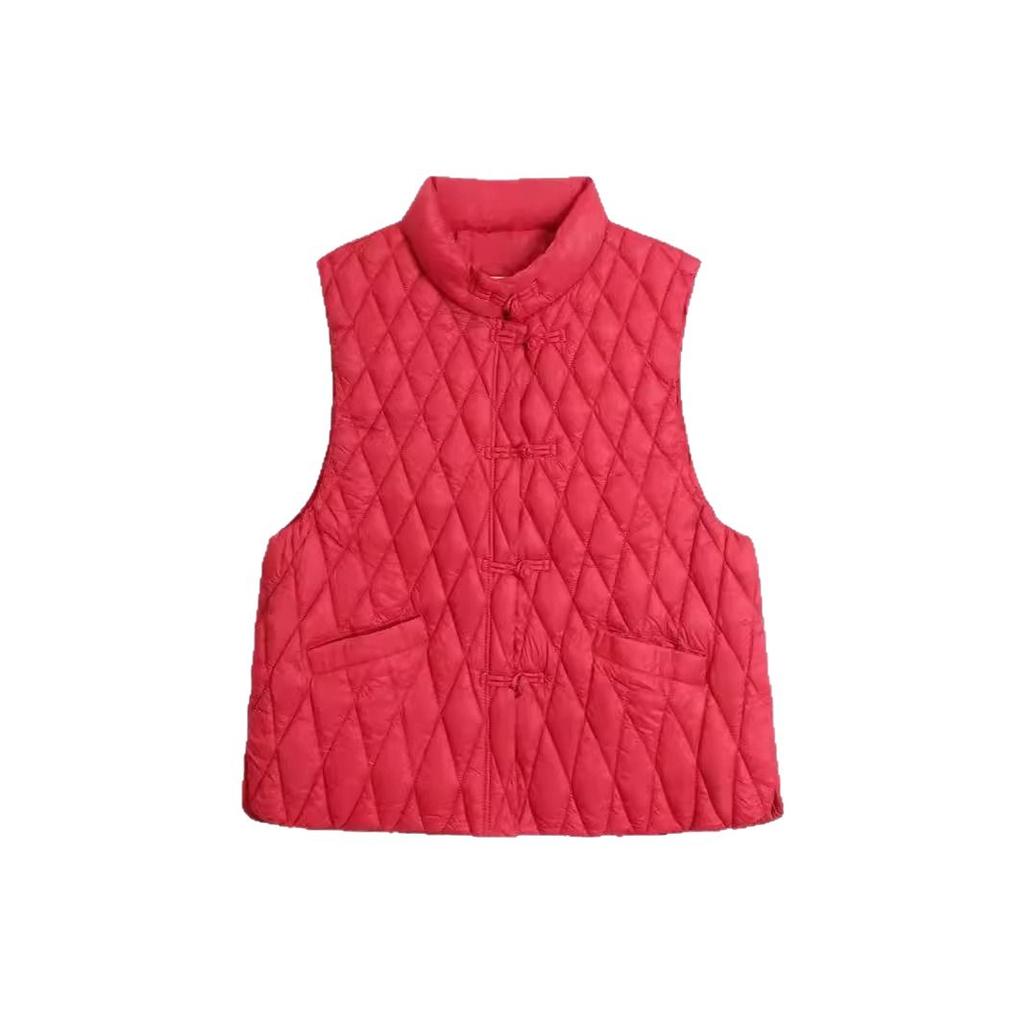 Autumn and Winter New Chinese-style Retro Chinese-style Buckle Cotton Vest Women's Versatile Slim and Warm Vest Jacket