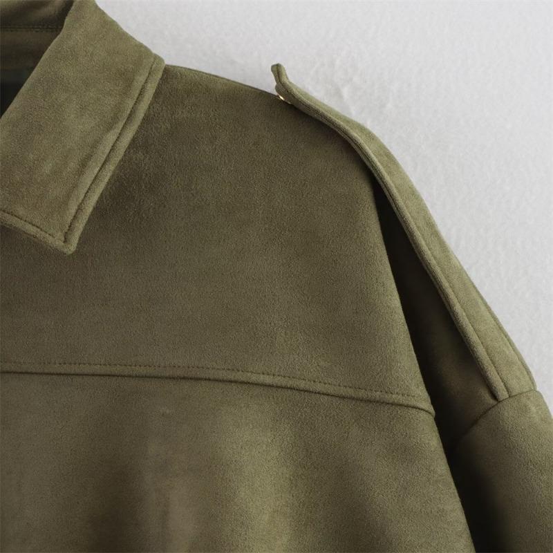 Women Turn Down Collar Pilot Style Long Sleeve Cropped Loose Jacket