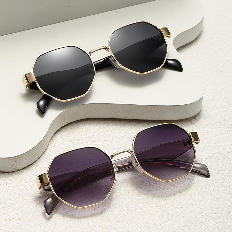 New European and American Fashion Versatile Metal Sunshade Sunglasses Personalized Polygon Internet Celebrity Sunglasses