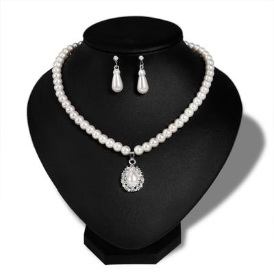 Königlicher Stil, Prinzessinnen-Imitationsperle, Tropfen-Anhänger, elegante Halskette und Ohrringe