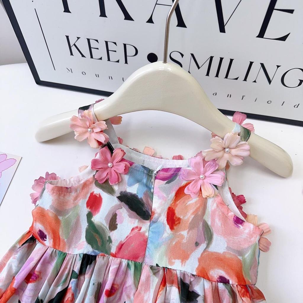 Mädchen Blumen Spaghetti Träger Sommerkleid - Französischer Stil Prinzessin Westenkleid AXB685