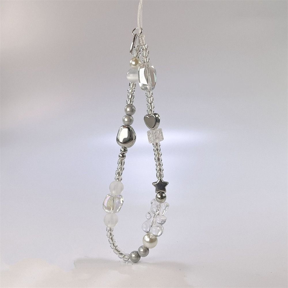 Y2K Silver Phone Lanyard Sweet Girl Beads Phone Chain Cell Phone Strap  Bracelet Keychain