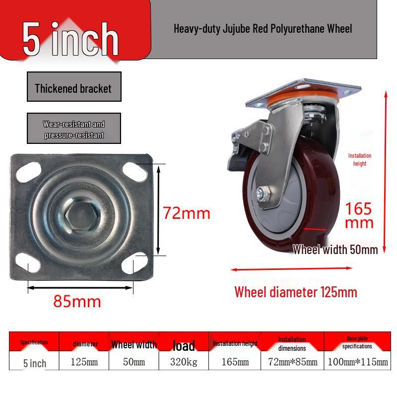 Heavy-Duty Silent Hand Truck Wheels - 4/5/6/8 Inch Double Ball Bearing, Wear-Resistant, Dark Red