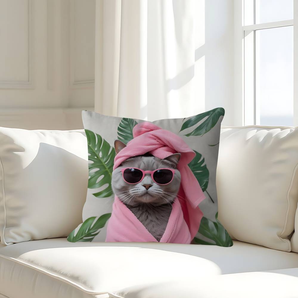 A Kitten Wearing A Headscarf Cushion Cover Car Throw Pillow Case For Sofa Car Christmas Gift 40x40cm 45x45cm