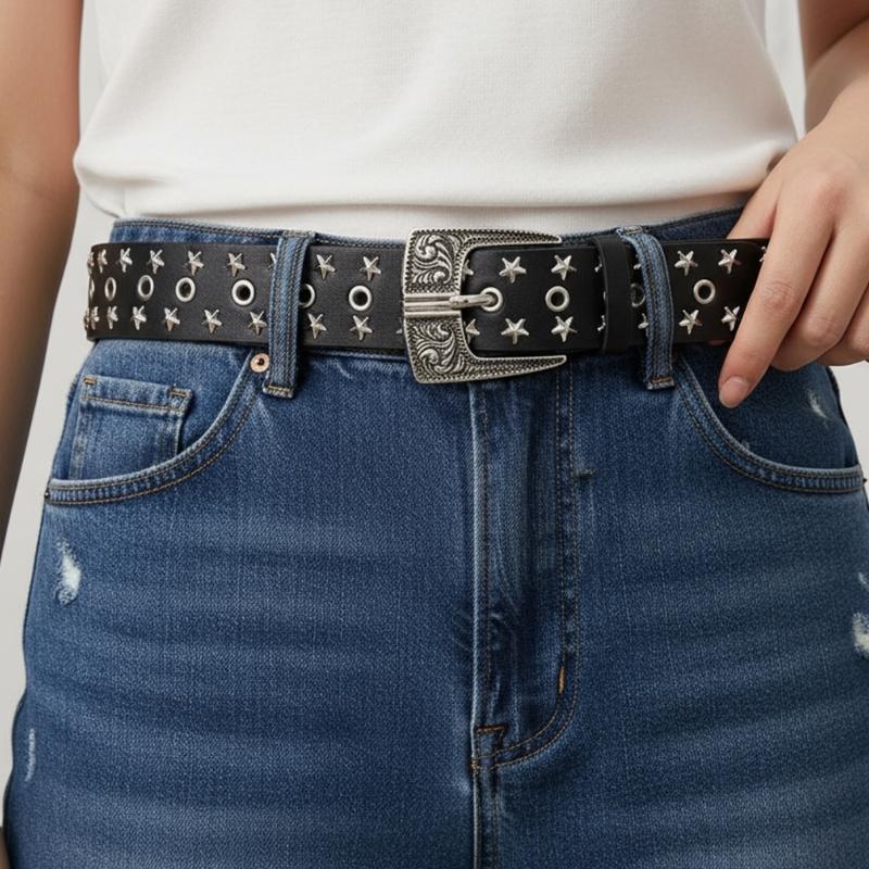 Punk Styles Rivets Studded Waist Belt Adjustable Waistband PU Leather Waiststrap For Women Teens Various Occasion
