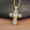 Nidin New Fashion Double Layer Jesus Cross Pendant Necklace 6 Colors For Women Men Shine Zircon Chain Link Jewelry Accessories