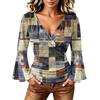 Women's Casual V-Neck Long Sleeve Floral Print Blouse