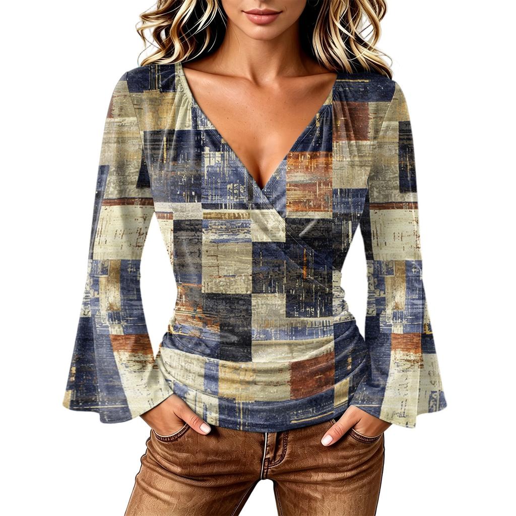 Women's Casual V-Neck Long Sleeve Floral Print Blouse