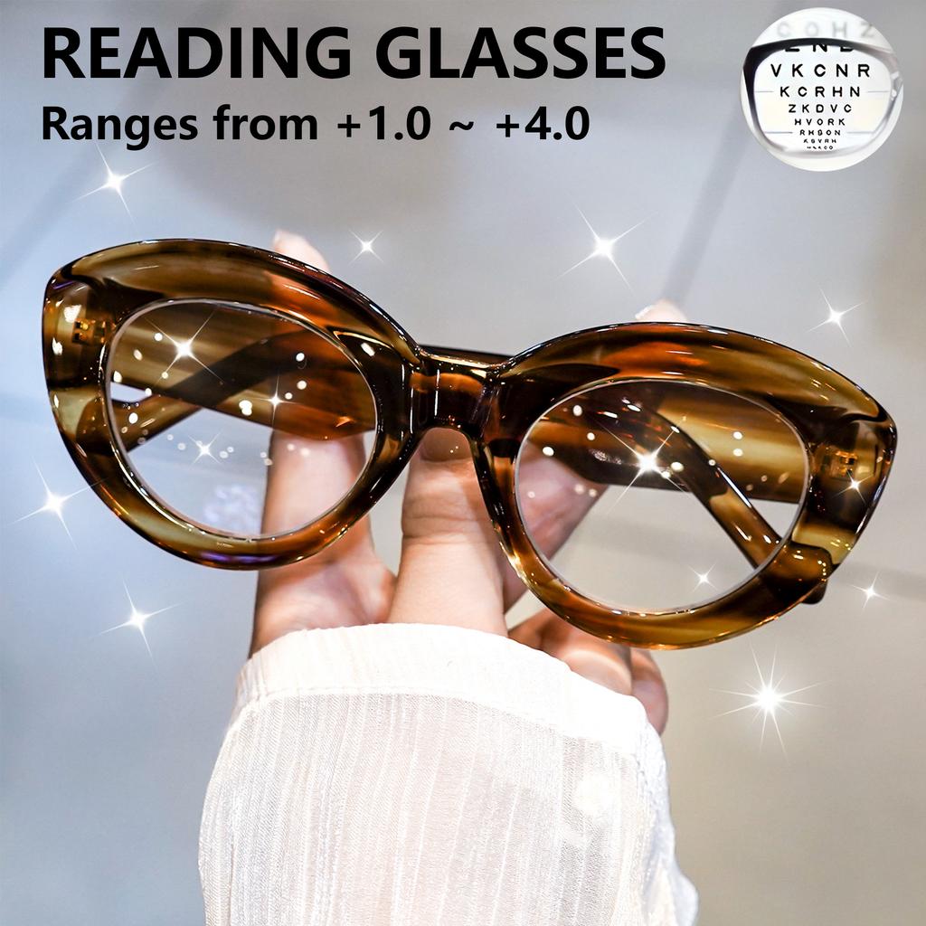 Comfortable Spring Hinge Men and Women Retro Cat-Eye Reading Glasses Oval Clear Transparent Old Flower Glasses