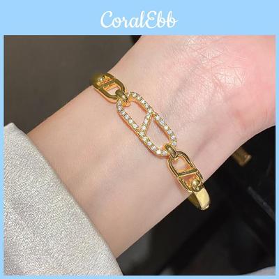 European Style Copper Zircon Stone Cuff Bracelet With Elegant Geometric Design For Daily Use