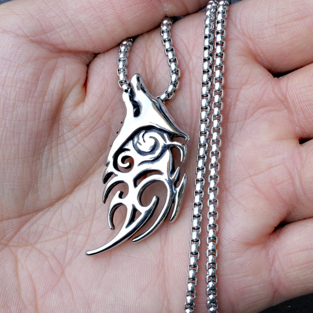 

Винтажная скандинавская подвеска Креативное ожерелье из титановой стали в виде волчьей головы Персонализированные украшения из титановой стали 50CM(Necklace Size) серебряный