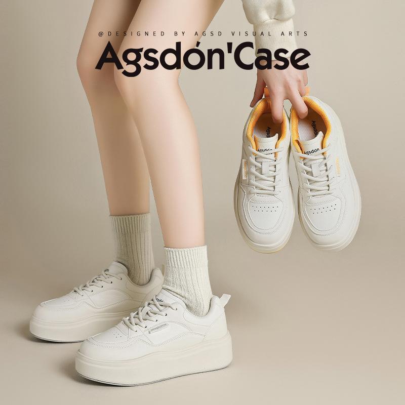 Augustine Platform White Shoes Women's 2025 New Spring Flat Casual Sports Shoes Student Muffin Board Shoes Tide