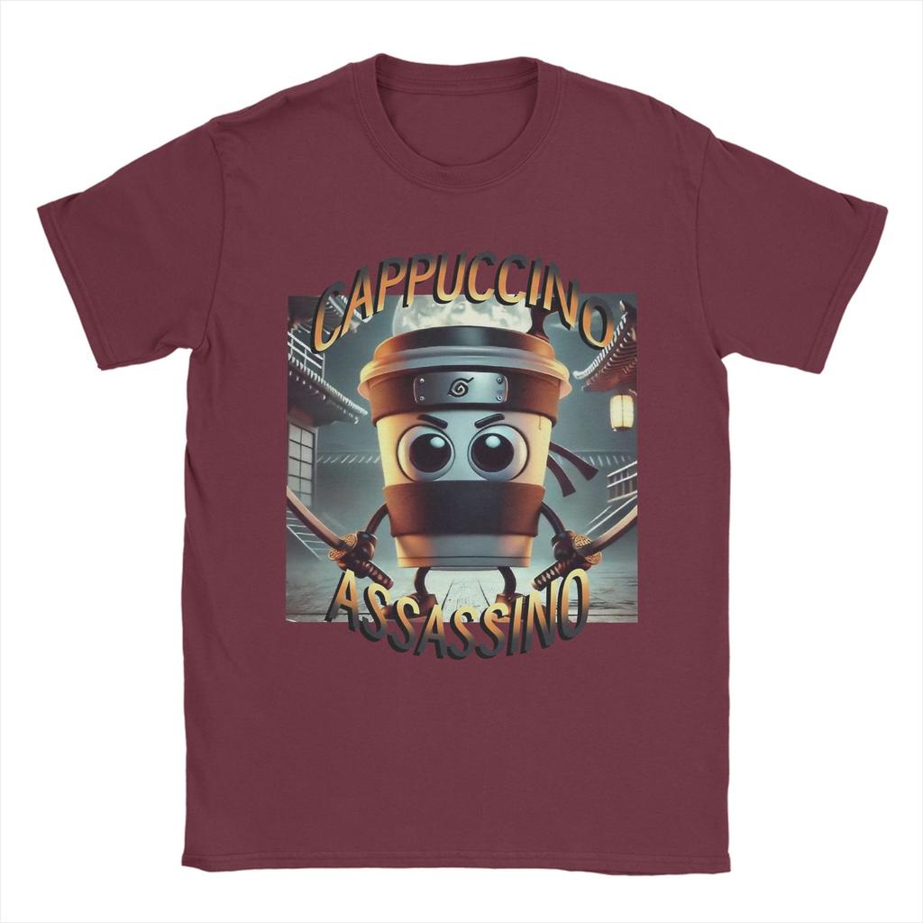 Herren Cappuccino Assassino Italienischer Hirnrot T-Shirt 100% Baumwolle Vintage Kurzarm Rundhals T-Shirt Erwachsene T-Shirts