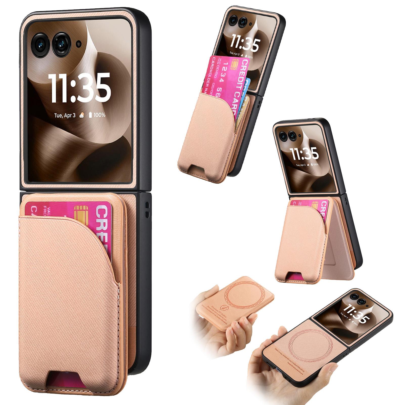 

For Motorola Razr 60 Ultra 5G Magnetic Case Kickstand Denim Texture Leather Back Cover with Detachable Card Bag F