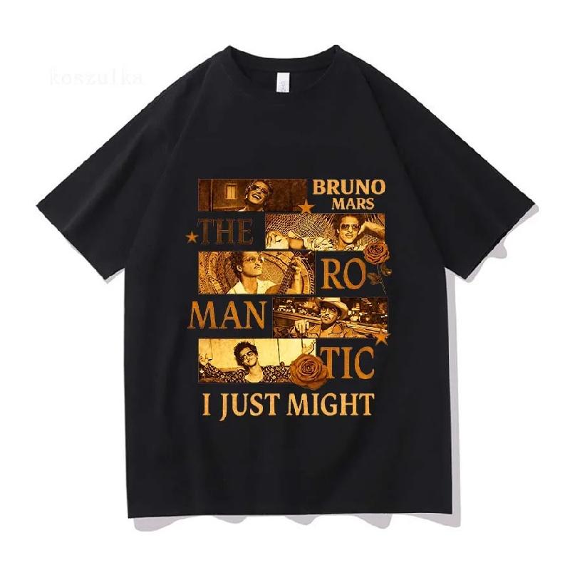 Bruno Mars Romantic Tour 2026 T-Shirt Pop Soul Concert Tee Retro Music Fan Merch Tour Gift Comfortable High Quality T-Shirt S чёрный
