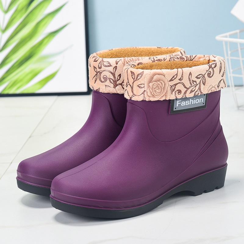 

Женские нескользящие водонепроницаемые утолщенные износостойкие теплые и хлопковые короткие резиновые сапоги 41 фиолетовый
