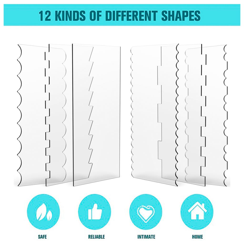 6 st Tårtspatelset Akryl Tårtkantutjämningsverktyg med 11 mönster Tårtdekorering Konturspatel Tårtränder Kantkontur