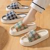 Linen thick-soled slippers women's spring and autumn four seasons indoor household cotton and linen home non-slip summer male couple