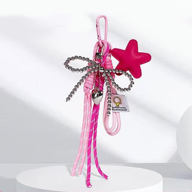 Fashion Starfish Keychain with Cute Balloon Dog Leather Charm Maximalist Braided Rope Bag Ornaments Women's Accessory
