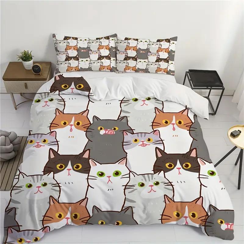 Comforter Cute Cat 3Pcs 3D Digital Printed Soft Comfortable Breathable Bedding Set For Bedroom Dorm