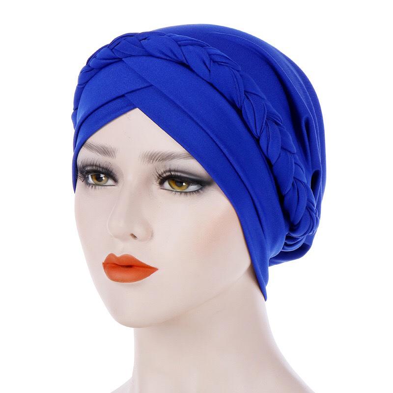 Muslim New Style Solid Color Braided Headscarf Hat, Milk Silk Indian Headscarf