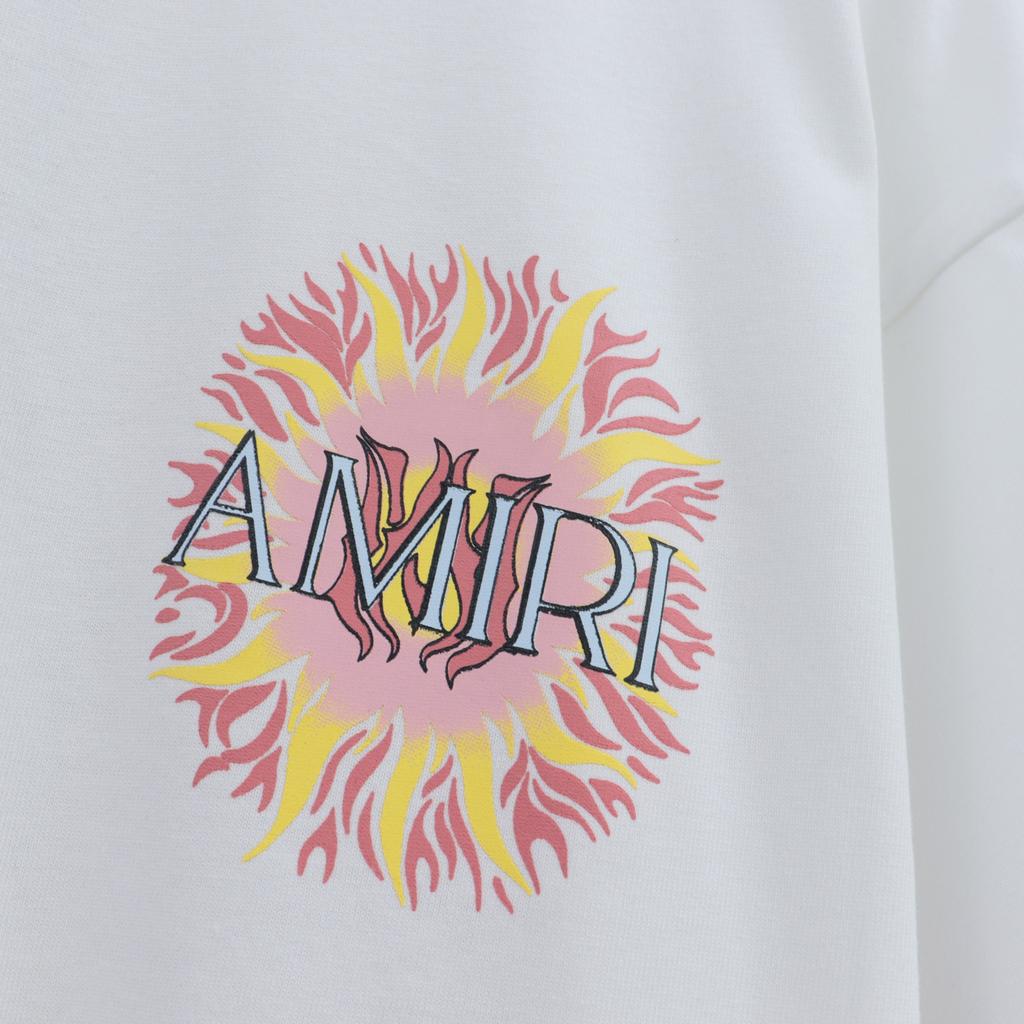 2208 Amiri 2025 Summer New Men's and Women's Loose High Quality Cotton Plus Size T-shirt Couple T-Shirt Sun pattern print