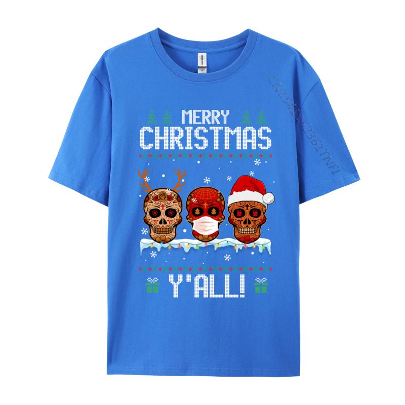 Merry Christmas Yall Sugar Skull Christmas Family Pajamas TShirt Cotton Tops Tees Fitted Unisex Tshirts Casual Fitness Tight