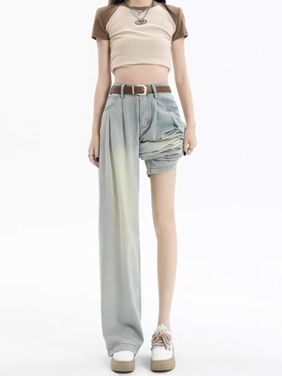 

Plus Size Women s High Waist Wide Leg Drape Jeans - Autumn Retro Casual Pants Extra Small