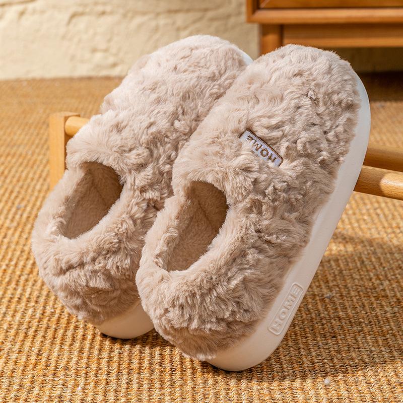 Root cotton slippers women's autumn and winter home indoor bedroom warm feet velvet thick-soled couple hair shoes
