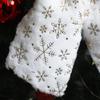 Christmas Tree Topper Bow White Furry with Gold Snowflake Print Hanging Ornaments Festive Xmas Tree Decor for Home & Party Gift