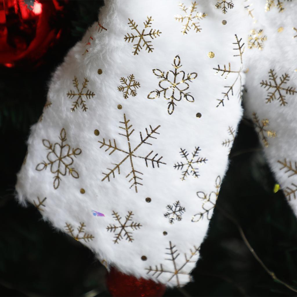 Christmas Tree Topper Bow White Furry with Gold Snowflake Print Hanging Ornaments Festive Xmas Tree Decor for Home & Party Gift
