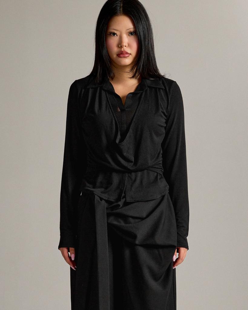 Kulsiseu Cs Drape Wrap Shirts-068 (Black)