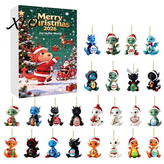 Stocking Stuffers for Friends 2026 Dragon Advent Calendar, 24 Days Funny Baby Figures Christmas Countdown Unique Set 2D Acrylic Cartoon Ornaments Xmas