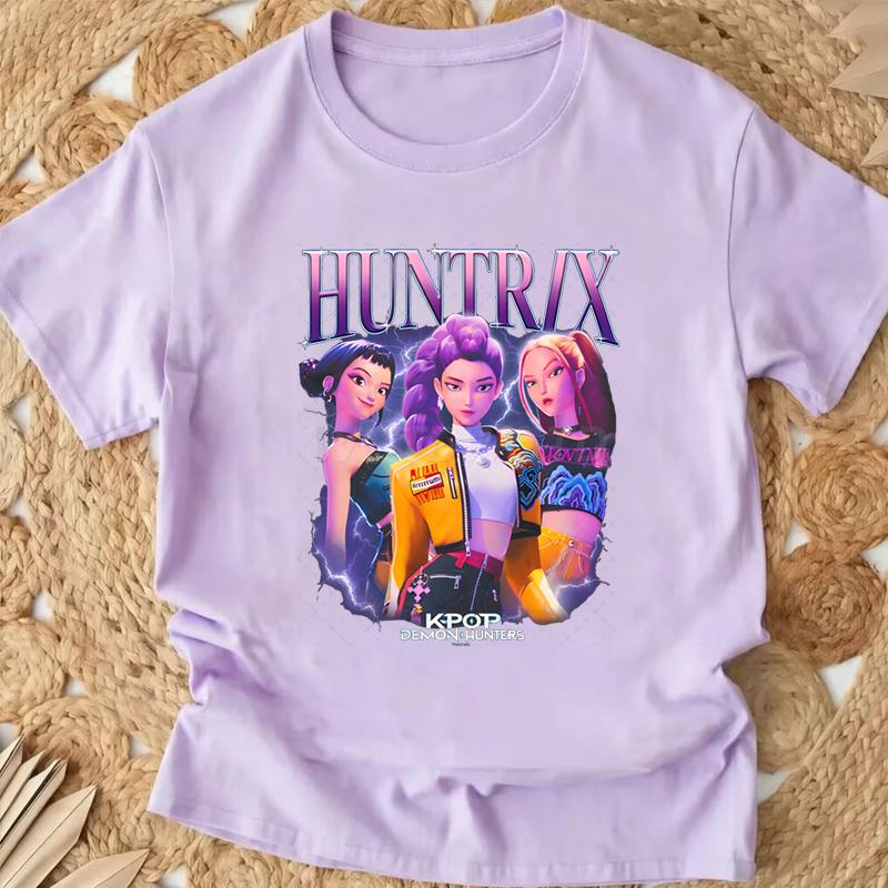 Popular Cartoon Print Women T-Shirt Cartoon Design Casual Harajuku Style T-shirts Girls Round Neck Short Sleeved Top Fans Gifts
