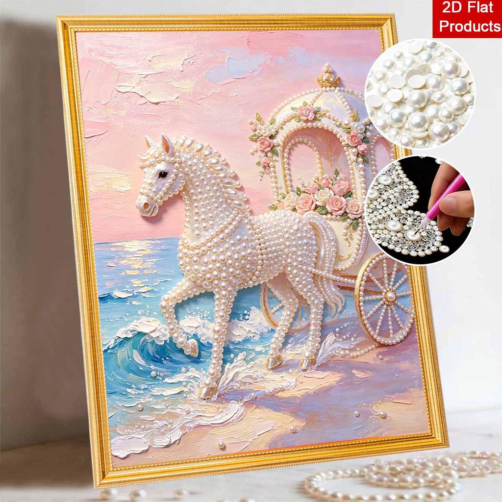 Frameless DIY Pearl Bead Painting Kit Cinderella Carriage Horse Pattern Creative Relaxing Craft Canvas Home Decor Adult Gift