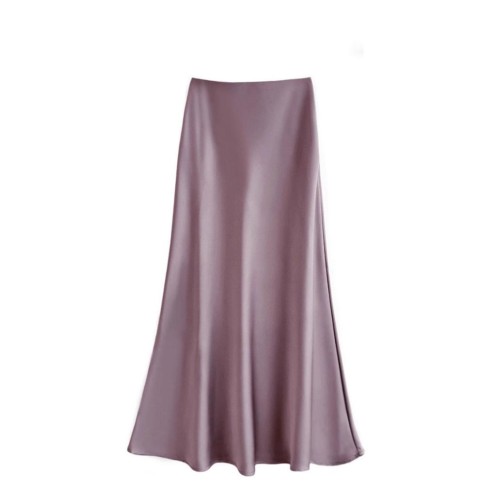 Satin High Waisted Maxi Skirts for Women Hidden Elasticized Waistband A Line Long Skirt Women's Spring Summer Silk Cocktail Flowy A-Line Long Skirts
