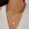 White Shell Inlay Rectangular Pendant Double-Layer Necklace Lady 316L Stainless Steel Simple Temperament Neck Chain