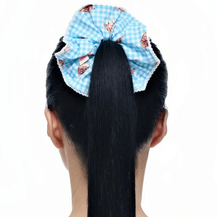 Kitten Check Scrunchie (Blue)