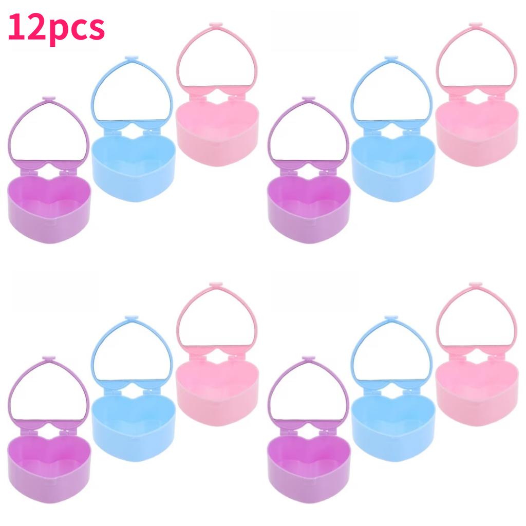 12pcs Heart Shaped Jewelry Boxes Portable Pocket Mirror Cute Plastic Storage Organizer for Rings Bracelets Small Jewelry Boxes