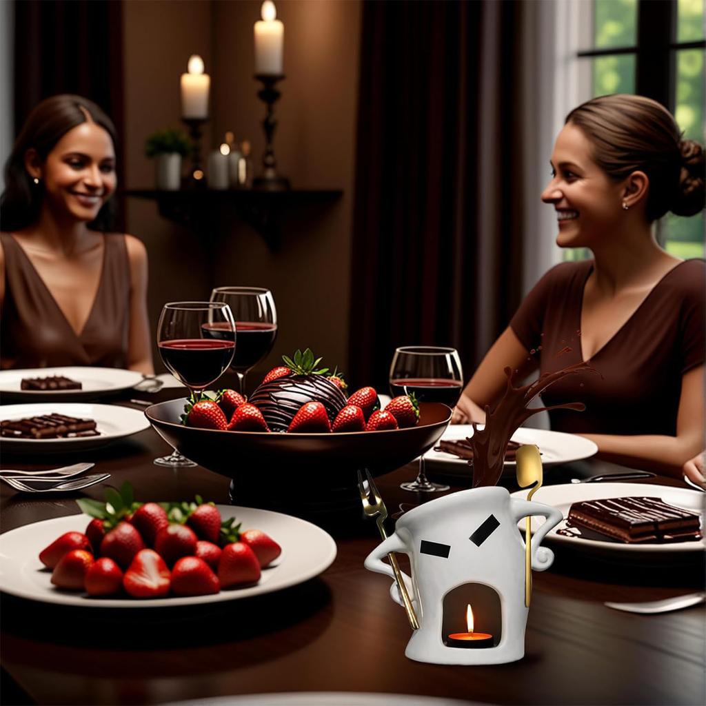 Ceramic Chocolate Fondue Melting Cup with Spork Sweet Fondue Cup Melting Fondue Mugs Set for Parties Cozy Nights Gifts