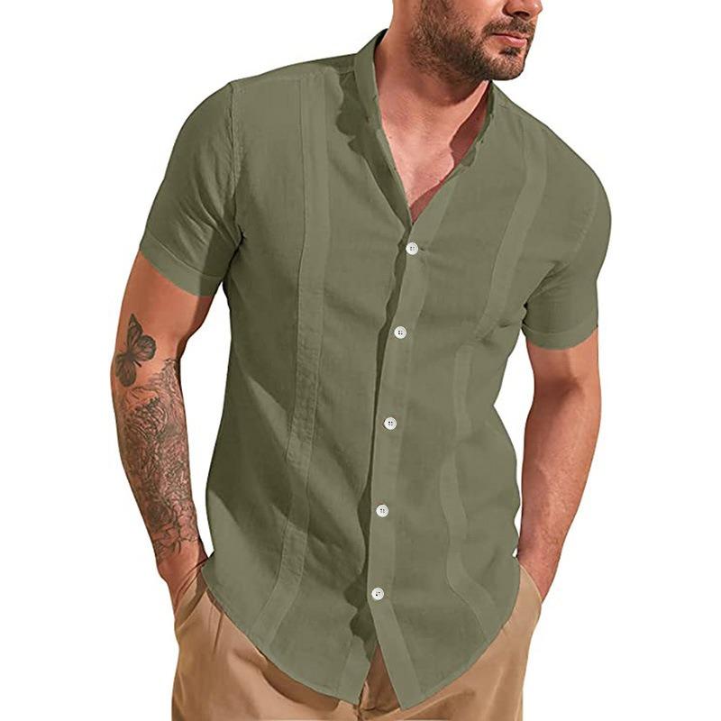 Summer Men's Shirt Button Short Sleeved Design with Stripes for Coolness Solid Color Top Shirts Men’s