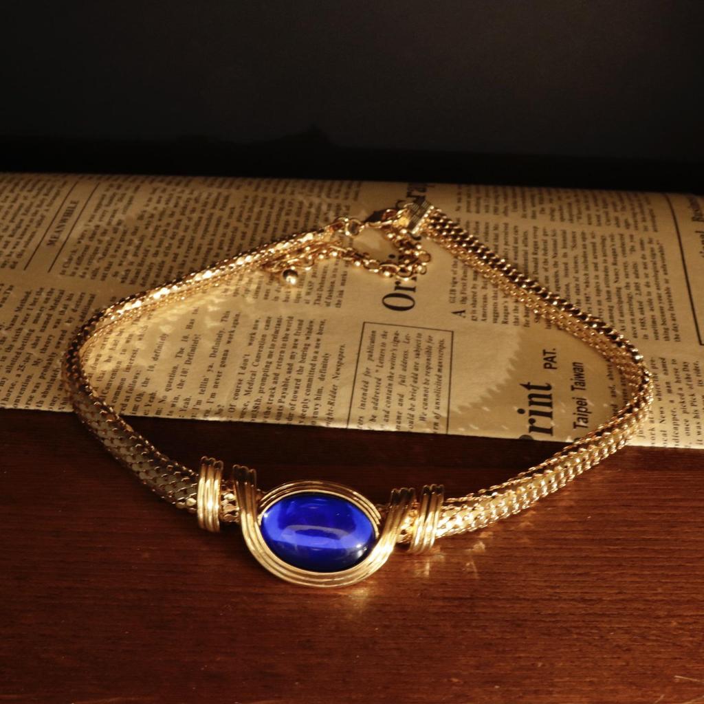 Vintage Blue Glass Tassel Earrings and Necklace Set - Luxurious High-End Jewelry