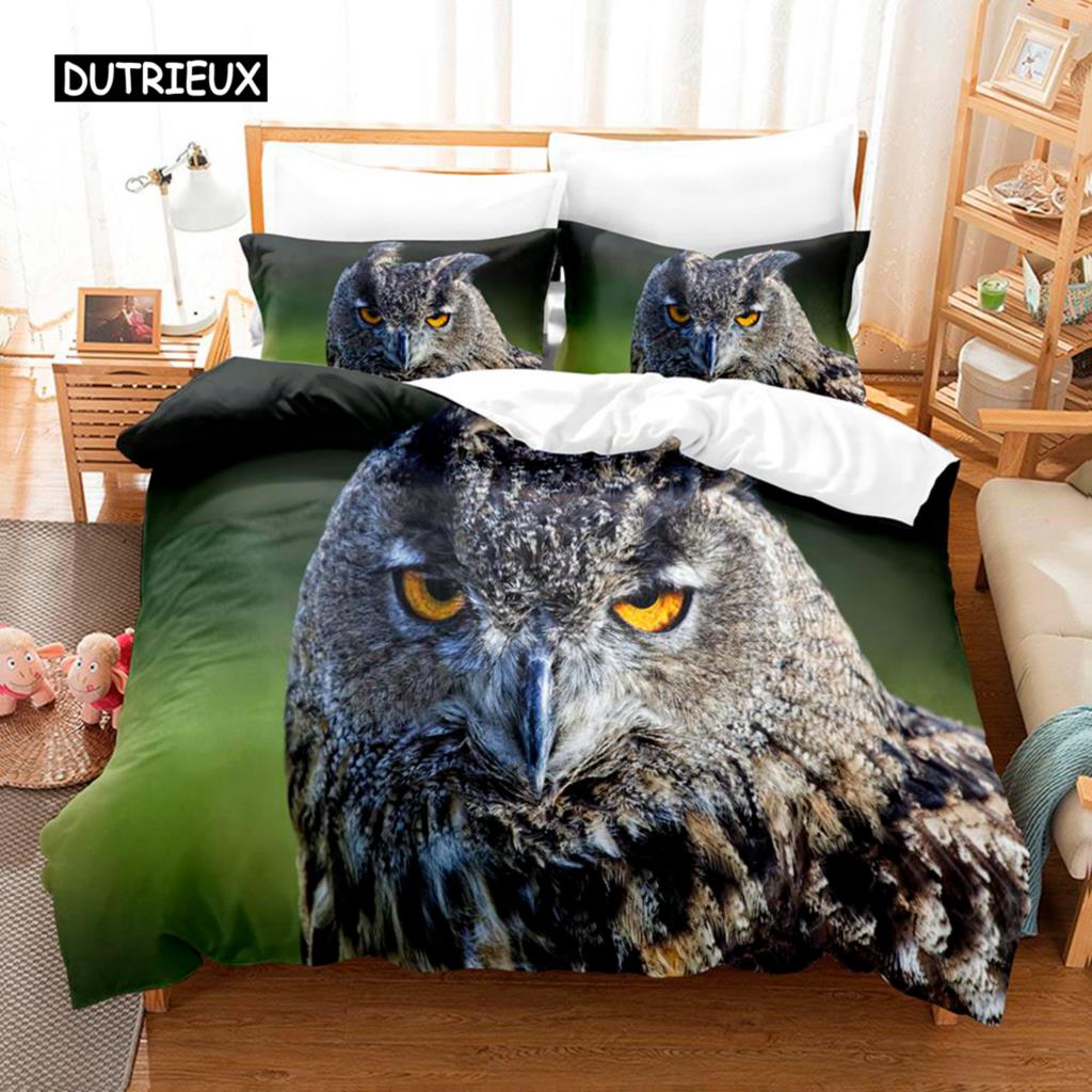 Owl Duvet Cover Set Microfiber Cute White Owl Comforter Cover Bird Animal Quilt Cover for Boys Teens Adults Double Queen Size