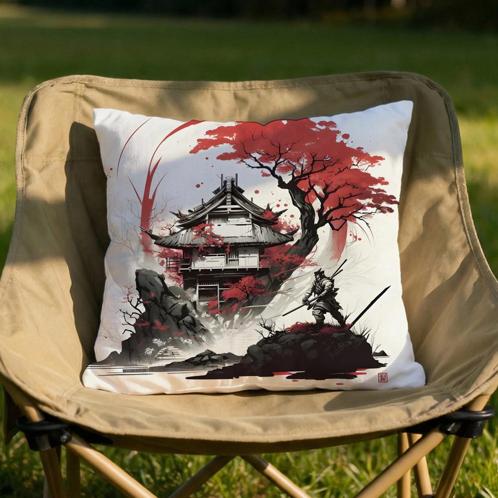 Chinese Ink Painting Style Cushion Cover Soft Reversible  Durable Pillow Cover  MultiScene Use for Home  Car Daily Comfort