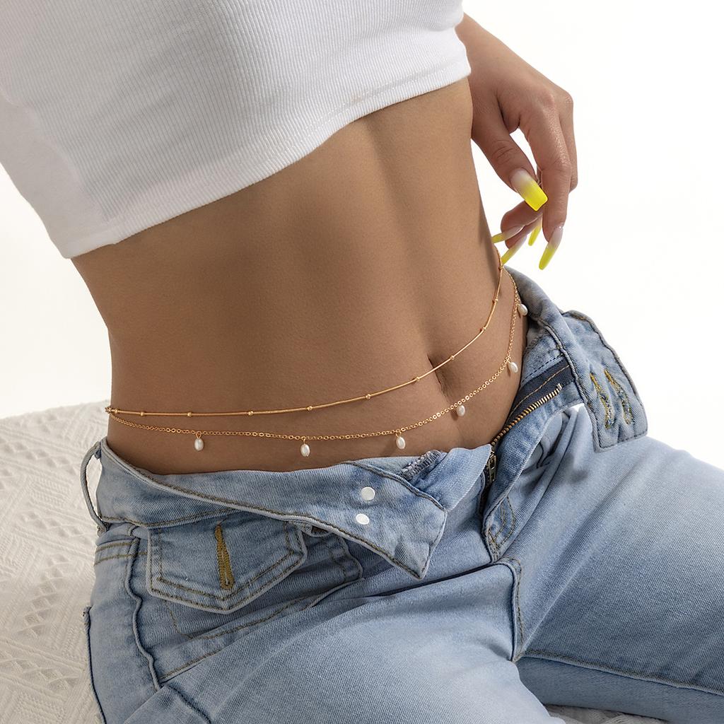 DIEZI Vintage Gold Silver Color Pearl Tassel Beads Belly Snake Chain Waist Belly Chain Fashion Body Chains Women Body Jewelry